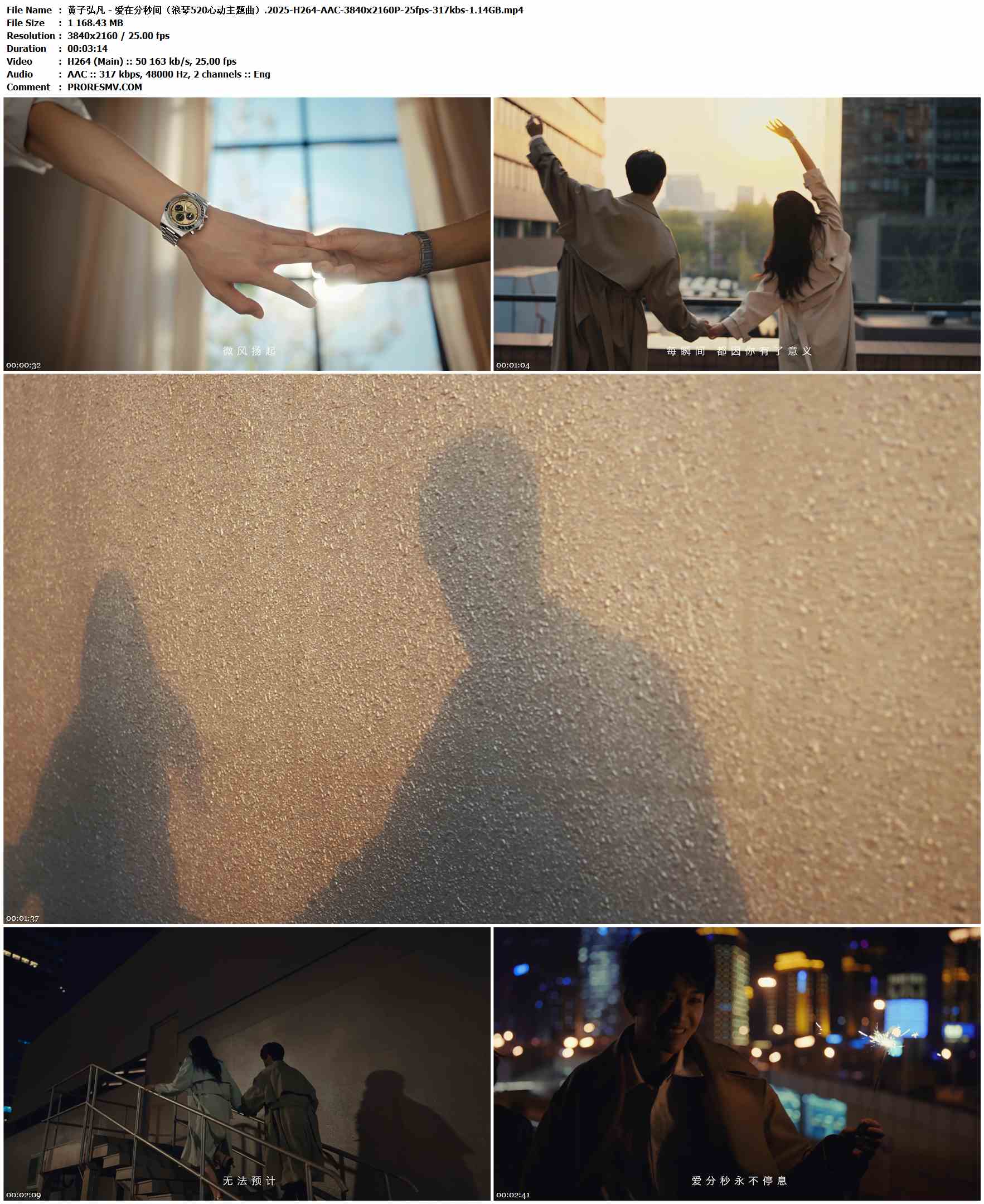 黄子弘凡 - 爱在分秒间（浪琴520心动主题曲）.2025-H264-AAC-3840x2160P-25fps-317kbs-1.14GB官方MV_高清MV